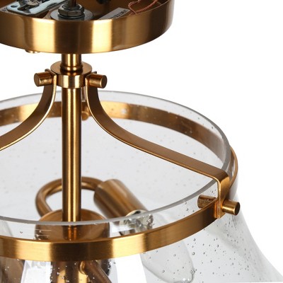 Auisre 2-Light Polished Gold Drum LED Semi-Flush Mount with Seeded Glass