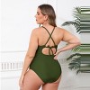 Women's Olive Green Cutout Halter with Crisscross Back Plus Size One Piece Swimsuit -Cupshe - 4 of 4