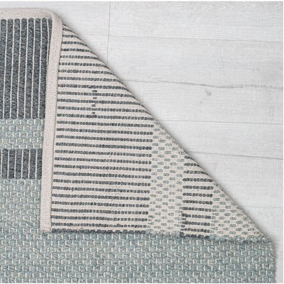 Green and Gray Wool Flat Woven 5' x 7' Striped Area Rug