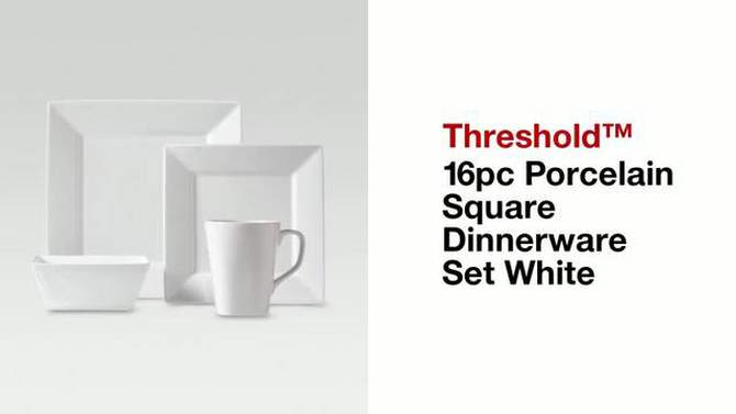 16pc Porcelain Square Dinnerware Set White - Threshold&#8482;, 2 of 7, play video