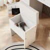 Modern Vanity Table with LED Lighted Mirror and Cushioned Storage Stool, Makeup Table with Storage for Bedroom or Dressing Room–The Pop Home - 3 of 4