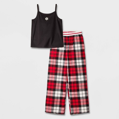 Girls 2pc Cami flannel Pant Pajama Set Art Class Red black S Target