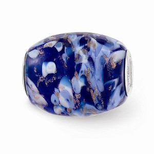 Black Bow Jewelry Fenton Blue with Danube Glass & Sterling Silver Barrel Bead Charm - 1 of 3