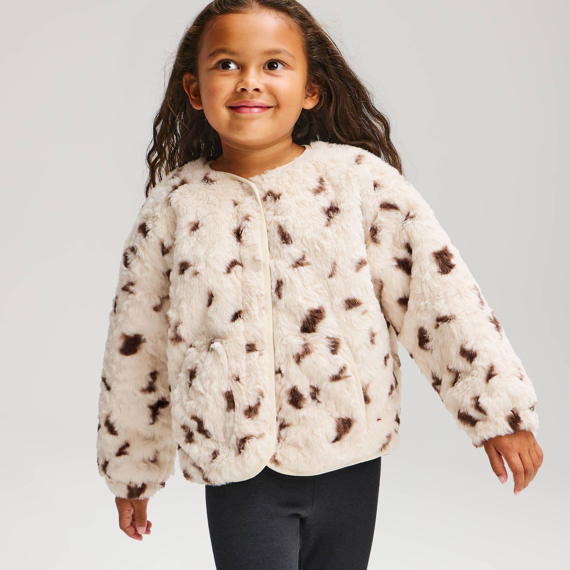 Baby & Toddler Girls' Cow Print Faux Fur Jacket - Cat & Jack™ Cream