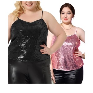 Agnes Orinda Women's Plus Size Sleeveless Sequined Shining Club Sparkle Party Packs Camisoles - 1 of 4
