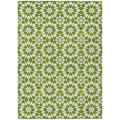 Lime Green Ivory And Beige Floral Medallion Washable Indoor Outdoor Area Rug