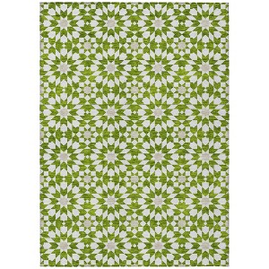 Lime Green Ivory And Beige Floral Medallion Washable Indoor Outdoor Area Rug - 1 of 4