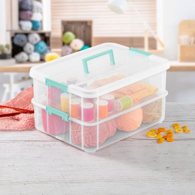 Clear Stackable Plastic 2-Tier Lidded Storage Box