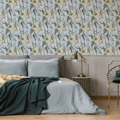 Botanic Garden Blue and Yellow Tropical Removable Wallpaper