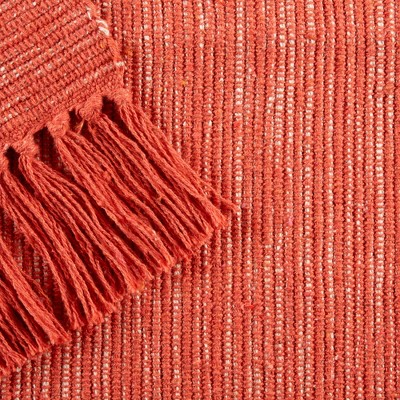 Vintage Red and Off-White Handmade Cotton Rectangular Rug