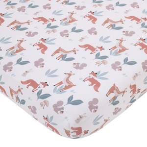 Little Love by NoJo Woodland Meadow Tan, Rust, Sage and White Forest Friends Silhouette Fitted Crib Sheet - 1 of 3
