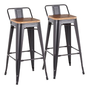 Low Back Metal and Wood Barstool with Square Seat for Kitchen Island or Home Bar, Set of 2 - 1 of 4