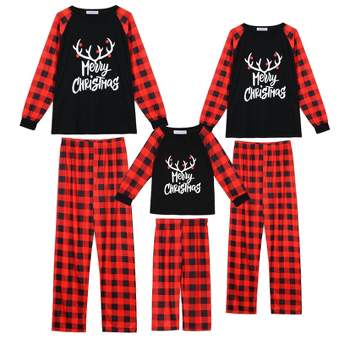 cheibear Christmas Deer Loungewear Long Sleeves Tee Plaid Pants 2 Piece Family Pajama Sets