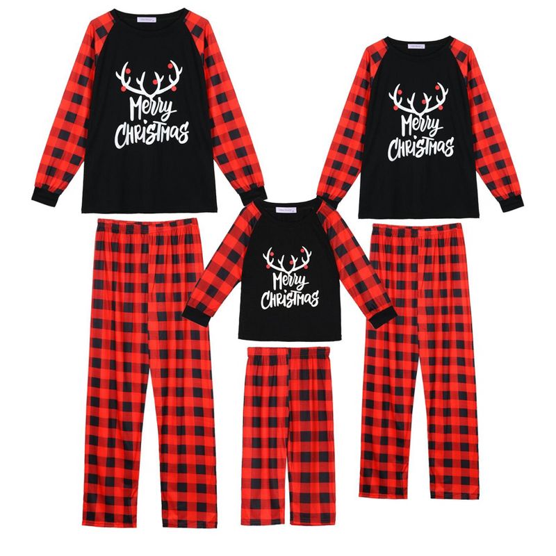 cheibear Christmas Deer Loungewear Long Sleeves Tee Plaid Pants 2 Piece Family Pajama Sets, 1 of 5