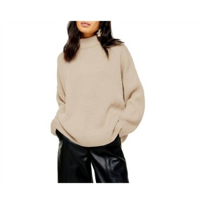 Women's Oversize Rib Knit Mock Neck Pullover - Topshop