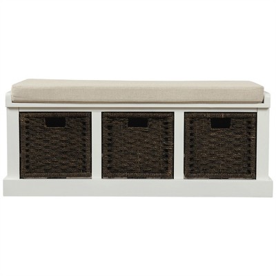XINGHANZHENXUAN Entryway Bench with 3 Rattan Baskets & Cushion, No Assembly Needed, 220lb Capacity