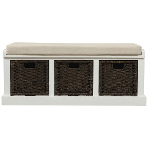 XINGHANZHENXUAN Entryway Bench with 3 Rattan Baskets & Cushion, No Assembly Needed, 220lb Capacity - 1 of 4