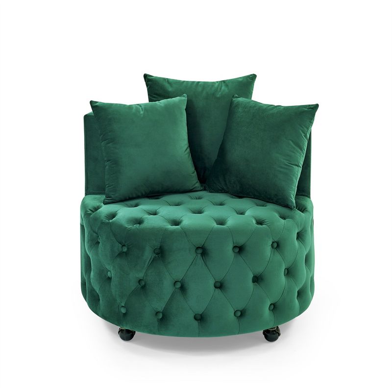Button Tufted Living Room Upholstered Swivel Chair with Movable Wheels and 3 Pillows - ModernLuxe, 5 of 12