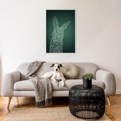 Emerald Bunny Graphic Art on Canvas with White Floater Frame