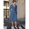INSPIRE CHIC Women's Notch Lapel Wrap Neck Long Sleeve A-Line Midi Pleated Dress - 3 of 4