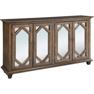 Nut Brown Acacia 72'' Transitional Media Console with Gold Accents