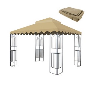 10x10 Ft Outdoor Patio Gazebo Replacement Canopy,Double Tiered Gazebo Tent Roof Top Cover Only wavy border(Frame Not Include)-Red - 1 of 4
