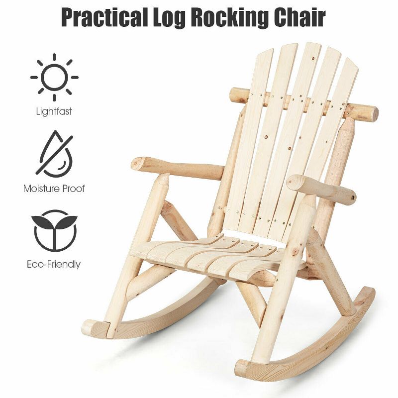 Costway Log Rocking Chair Wood Single Porch Rocker Lounge Patio Deck Furniture Natural, 5 of 11