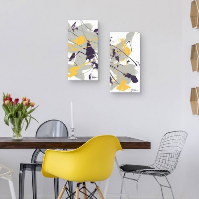 Chaos 1 and 2 Abstract Gray Gold Purple Canvas Art Set