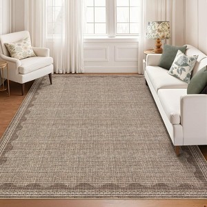 Acekool Washable Area Rug, Non Slip Soft Low Pile Carpet, Geometric Bordered Modern Accent for Living Room Bedroom Nursery, Lightweight - 1 of 4