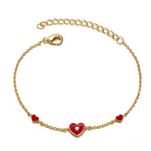 Guili Sweet 14K Gold Plated Bracelet for Kids with Red Heart Charms – A Perfect, Stylish Jewelry Piece for Little Ones - 1 of 3