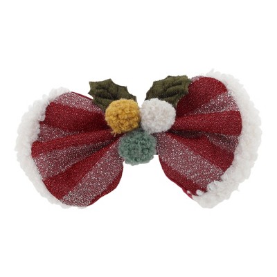 Unique Bargains Christmas Hair Clips Striped Bow Tie for Christmas 4.33"x2.76" Red White 1 Pc