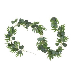 Artificial Eucalyptus Leaves Garland with Berries, Greenery Garland for Wedding Arch Backdrop, Garden Gate, Doorways, Table, Runner, Door Home Decor - 1 of 4
