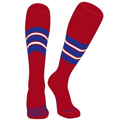 PEAR SOX Striped OTC Baseball, Softball, Football Socks (E) Red, Royal, White