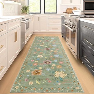 Floral Rug, Washable Low-Pile Rug for Kitchen & Hallway, Easy-Clean Non-Slip Mat to Enhance Comfort in Bedroom - 1 of 4