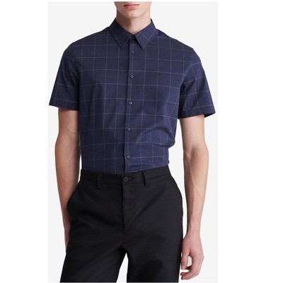 Calvin Klein Mens Slim Fit Tonal Windowpane Button Up Shirt