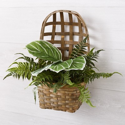 Lakeside Faux Fern in Wall Hanging Tobacco Basket - Artificial Indoor Plant