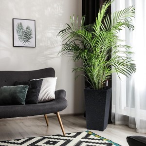 Tall Planters Set of 4, Outdoor＆Indoor Black Planter Pots, High Front Porch Planter Pots with Drainage Holes＆Water Level Monitor＆Inner Bucket,Black - 1 of 4