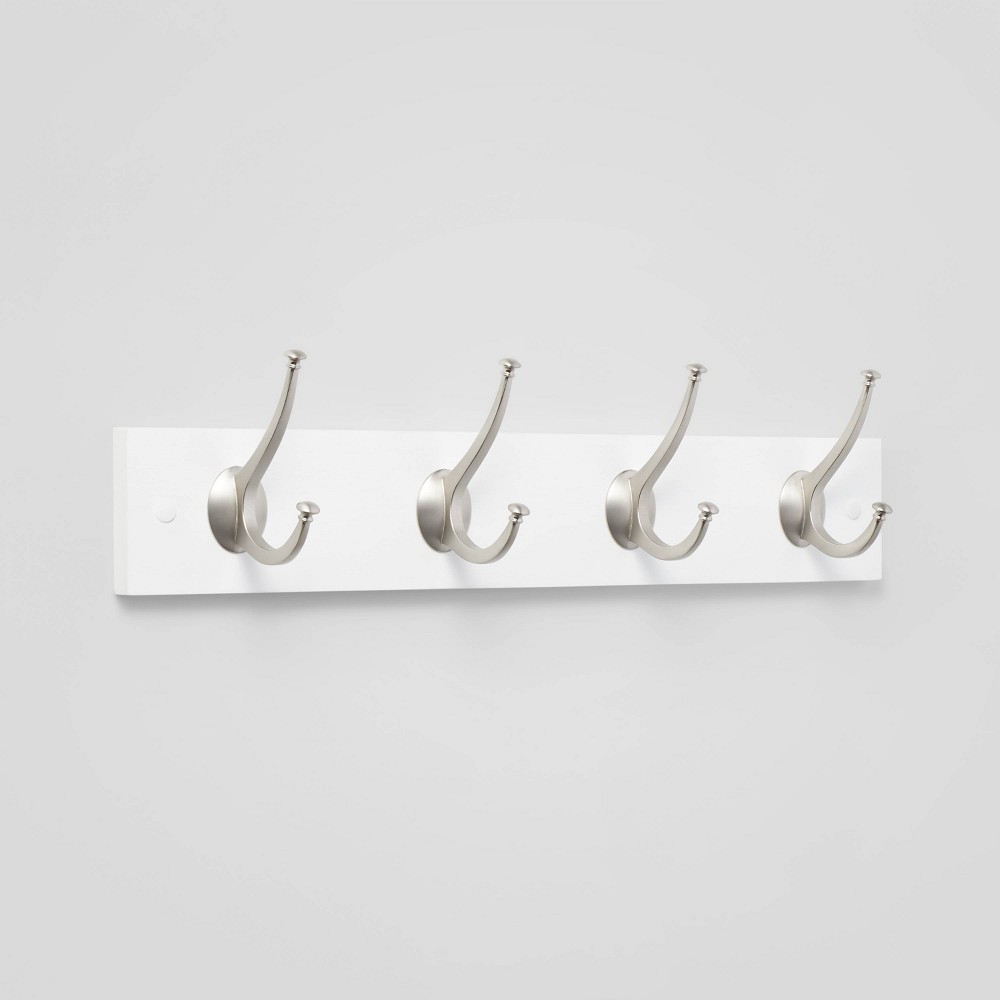 4 Hooks Rail Nickel Hooks Ivory - Threshold™: Wall Mounted Decorative Hook Rack, Matte Silver, No Assembly Required