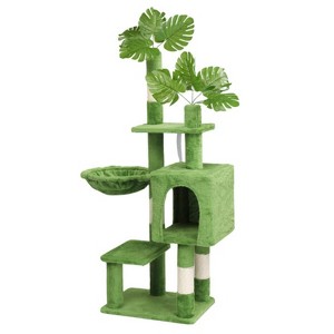 SEVOBAL Pet Tower Plush Cat Tree with Leaves, Multi-level Cat Tower with Cat Condo Cozy Hammock Large Cat Pet Activity Center, Green, 21.6"*16"*31.5" - 1 of 4