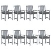 vidaXL Patio Chairs - 8 pcs with Cushions, Solid Acacia Wood, Outdoor Weather-Resistant Furniture, Gray - 2 of 4