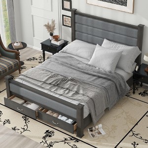 Whisen Queen Size Wood Frame Platform Bed with Upholstered Headboard, Footboard and 2 Drawers - 1 of 4