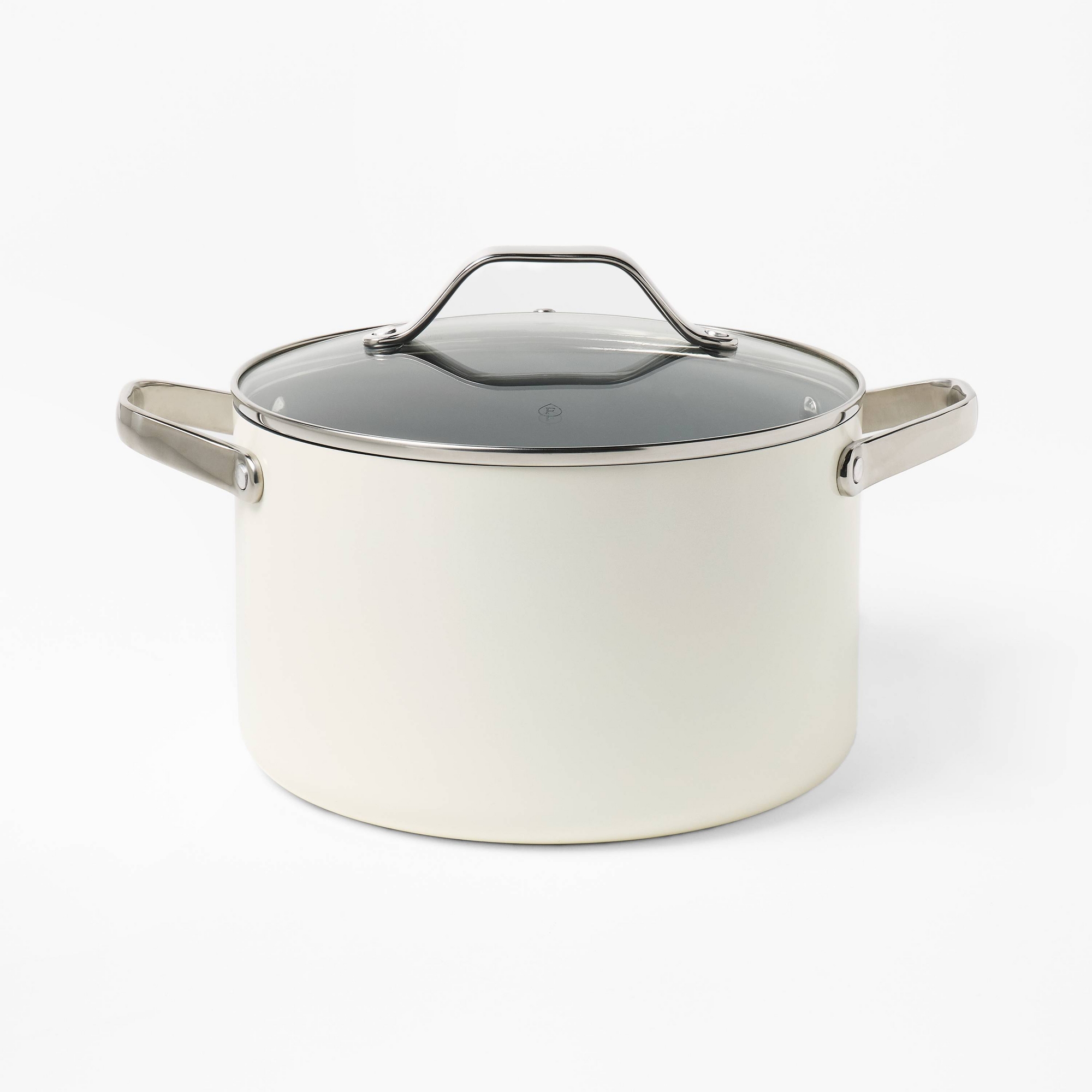 6qt Nonstick Ceramic Coated Aluminum Stock Pot Cream - Figmint™
