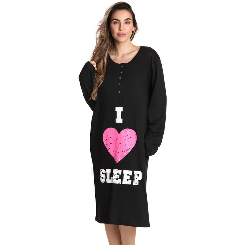 Just Love Womens Nightgown - Long Sleeve Henley Oversized Sleepwear Gown, 1 of 4