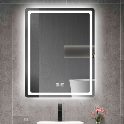 Single Bathroom Vanity Mirror With Polished Crystal Frame, LED Light Anti-Fog Wall Mirror For Vertical Or Horizontal-The Pop Home
