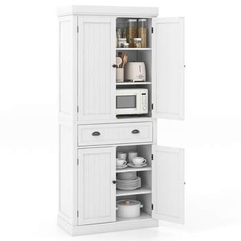 Costway Kitchen Cabinet Pantry Cupboard Freestanding with Shelves White