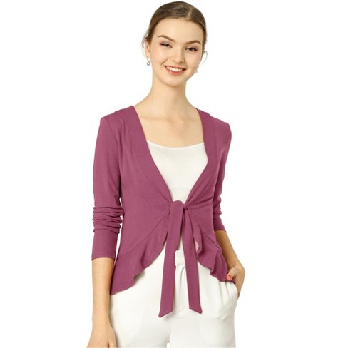 Allegra K Women's Elegant Ruffle Collar Crop Cardigan Knit Open Front  Bolero Shrug : Target