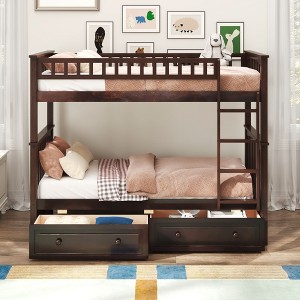 NicBex Twin Over Twin/Full Over Full Bunk Bed with with Drawers and Fence,Loft Bed with Convertible Design for Bedroom,White/Gray/Espresso - 1 of 4