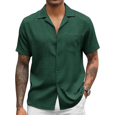 COOFANDY Mens Casual Short Sleeve Button Down Shirts Cuban Linen Textured Shirt Summer Beach Wear S-XXXL