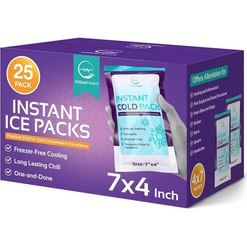 Allsett Health Instant Ice Cold Pack (4” x 7”) - Disposable Instant Ice Packs for Injuries | Cold Compress Ice Pack for Pain Relief, Blue, 1 of 8