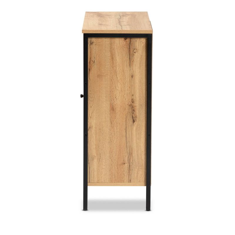 Vander Wood and Metal 1 Door Shoe Storage Cabinet Oak Brown/Black - Baxton Studio, 4 of 12